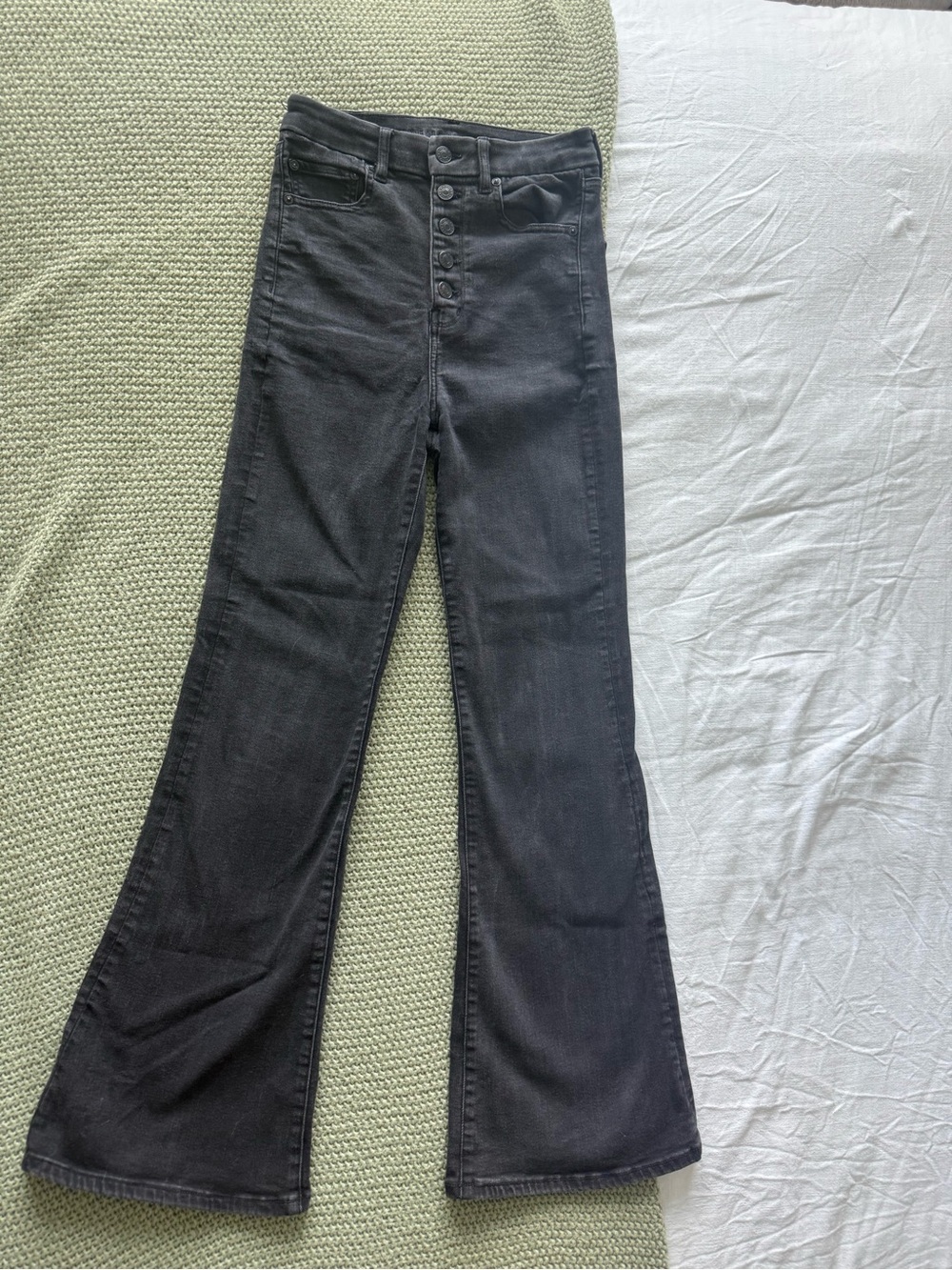 American Eagle Outfitters Charcoal Black High-Rise Button-Fly Jeans